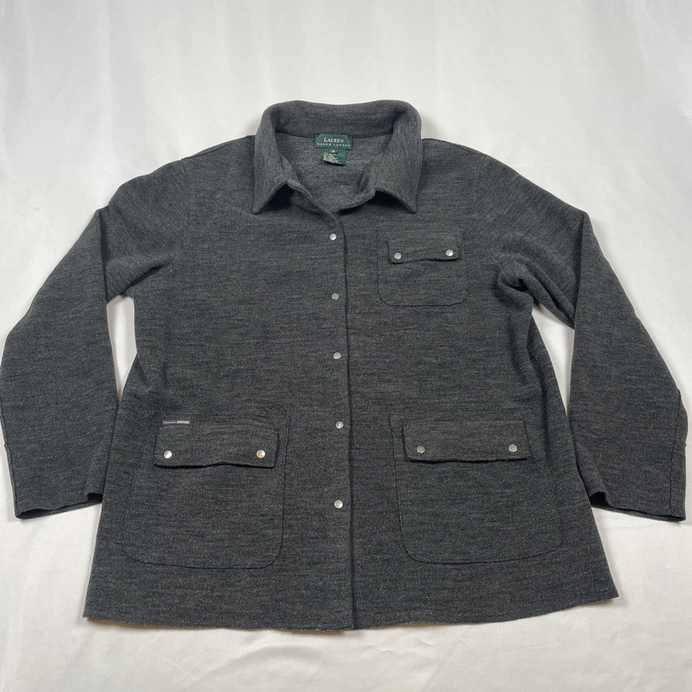 Lauren Ralph Lauren RL1967 Women's Wool Gray Snap Front Jacket Size Medium